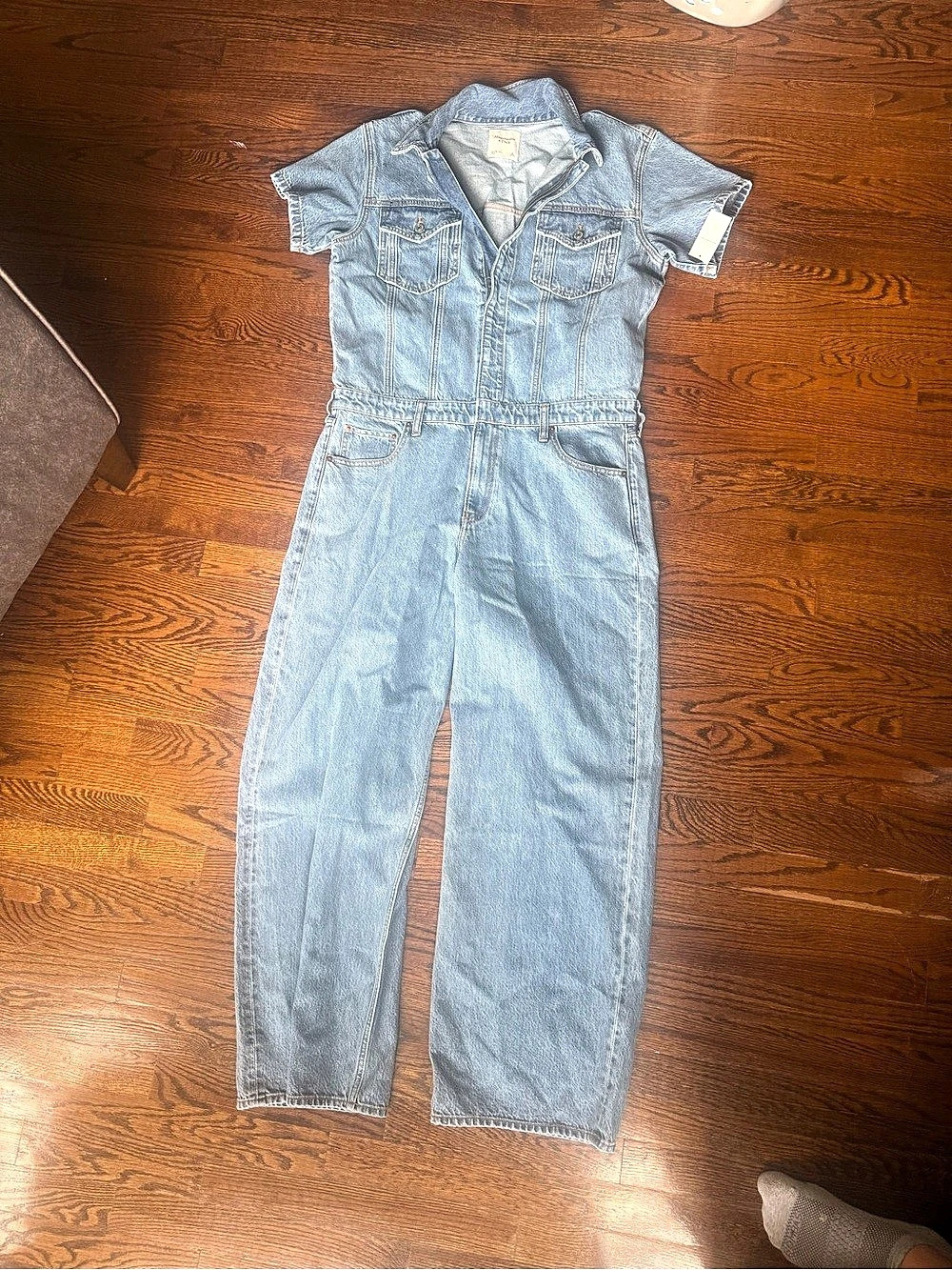 Abercrombie & Fitch Short Sleeve Denim Utility Jumpsuit Blue Large